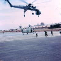 U.S. Army CH-54 Sky Hook lifts UH-34D for HMM-363 in Ky Ha 66