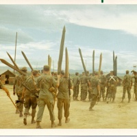 3rd Div and Air Base Color Guards gather for Practice for 9th Marines Ceremony