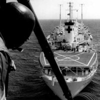 UH-34 approaches the hospital ship Repose