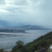 Danang city in center left with Danang bay to right