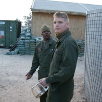 LCpl Healy and Cpl Barber having a morning discussion.