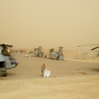 Putting the helicopters together in a dust storm