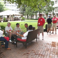 Small Group of Lucky Red Lions in Court Yard at Hilton
