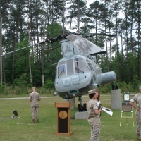 CH-46 on stick at MCAS New River Memorial