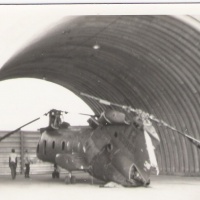Damaged helo in hanger