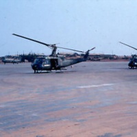Hueys showing guns Ky Ha 1967