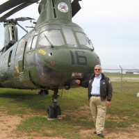 In front of Clausen's bird at the museum in Charlotte