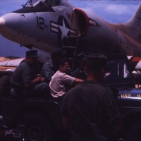 Sec. of Defense Robert Strange McNamara inspects VMA 225 Flight Line July 1965