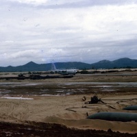 Marine C 130 from VMGR 152 prepares to takeoff at Chu Lai during Monsoon Sept. 1965.