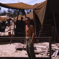 Cpl. Bill Miller at VMA 225 Enlisted Sleeping Tents Chu Lai Sept. 1965