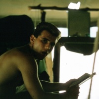 VMA 225 Marine Leonardo Dirty Money Dinardo relaxes in his Tent at Chu Lai July 1965