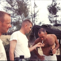VMA 225 Pilots relax with a beer after mission at Chu Lai Aug. 1965