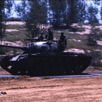 Marine M 48 Tank on MSR behind VMA 225 Flight Line Chu Lai Aug. 1965.
