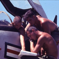 VMA 225 Avionics Marines Troubleshooting A4C at Chu Lai Aug. 1965.
