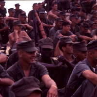 Marines watching USO Show at Chu Lai Aug. 1965.