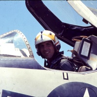 VMA 225 Pilot Lt. Frank Buethe preflighting A4C Aircraft at Chu Lai Aug. 1965.