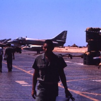 Sgt. Louis Leal of Avionics VMA 225 on Flight Line at Chu Lai Aug. 1965.