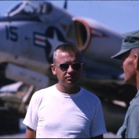 VMA 225 Marines Gunners WO 2 Roger Schneider and Bernard Doran on Flight Line Chu Lai Aug. 1965.