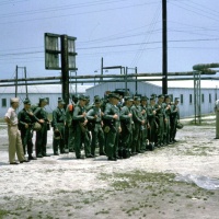 VMA 225 Marines in formation in front of Huts in Iwakuni May 17