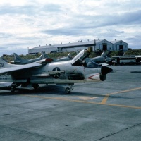 Marine F8U from VMF 122 taxiing on flight line at Cubi Point Nov. 1964.