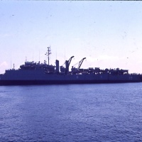 LSD 19 USS Comstock anchored in Iwakuni Harbor getting ready for cruise to Chu Lai May 17