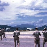 Marines from VMA 225 watch U.S. Air Force KC 135 land at Danang; Oct. 3