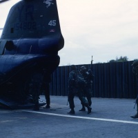 Recon team boarding HMM-161 CH-46